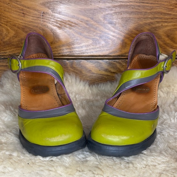 John Fluevog Mini Elif Size 9.5 Mary Jane Heels Olive/Gray/Purple DISCONTINUED - Picture 3 of 14